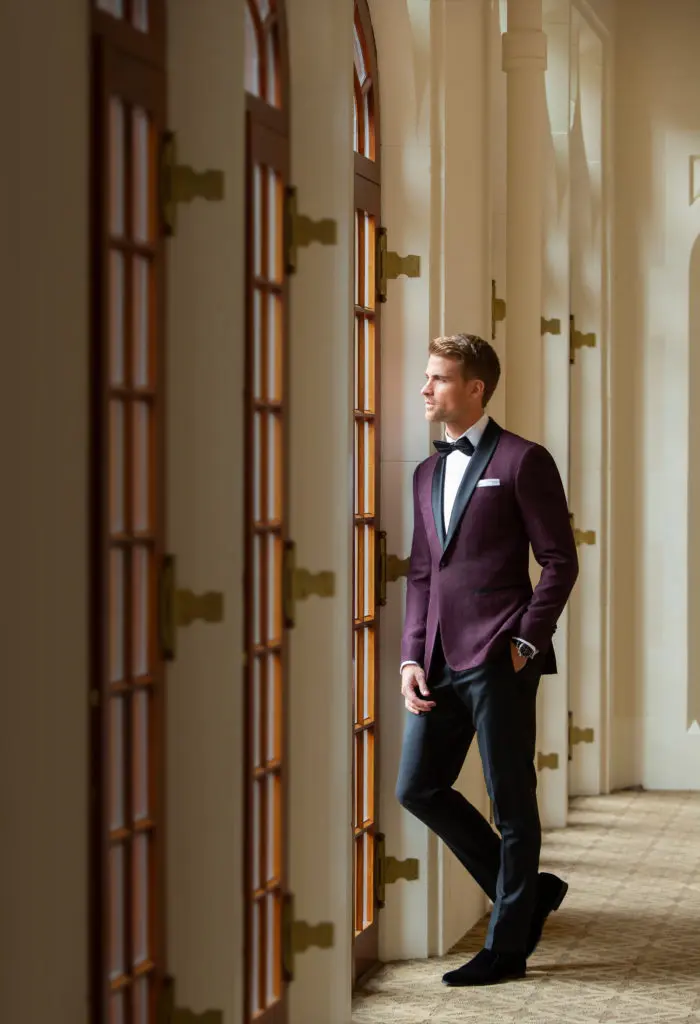 The wine-colored tuxedos are part of Balani Custom Clothiers' repertoire. (Courtesy photo)