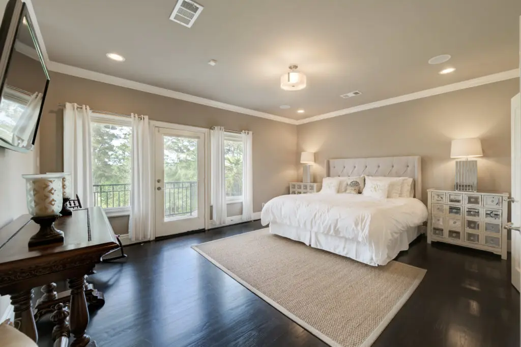 One of seven bedrooms complemented by 10 full and three half baths.