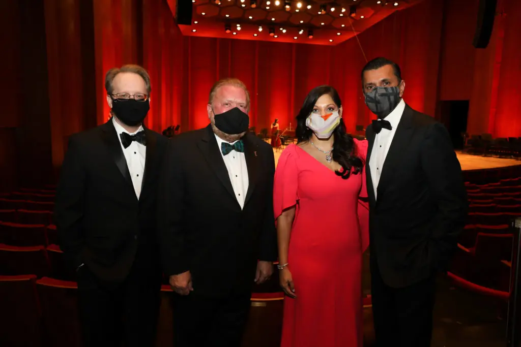 Houston Symphony executive director and CEO John Mangum, Symphony board chair and president John Rydman, Symphony Opening Night chairs Sippi & Ajay Khurana. (Photo by Priscilla Dickson)