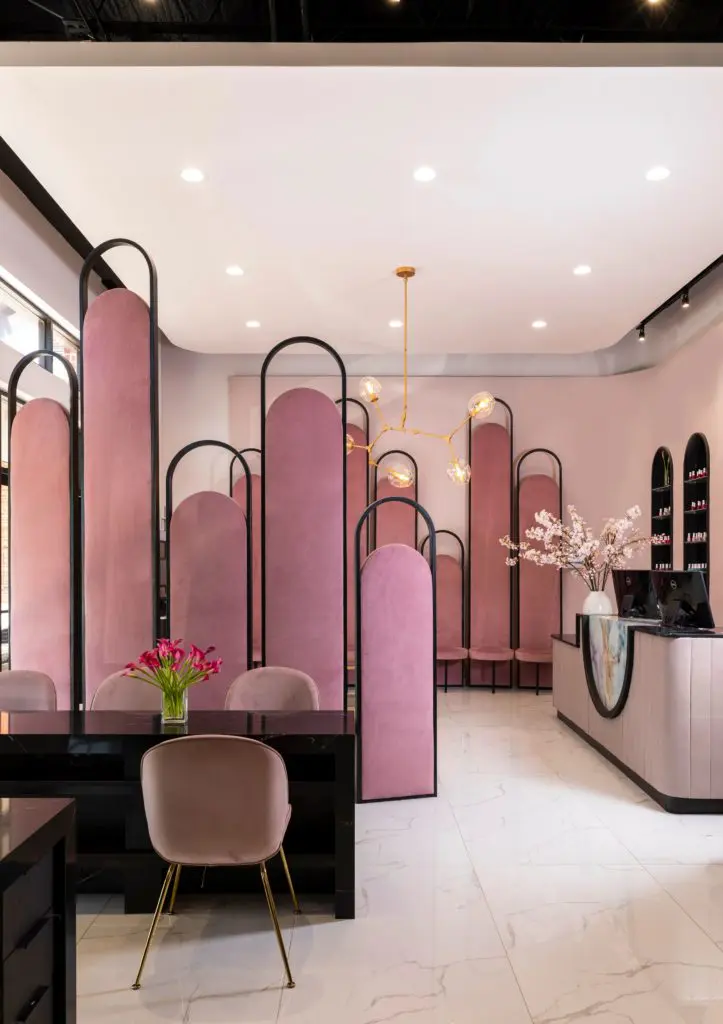 Soft floral pinks set the welcoming of Gloss Nail Bar