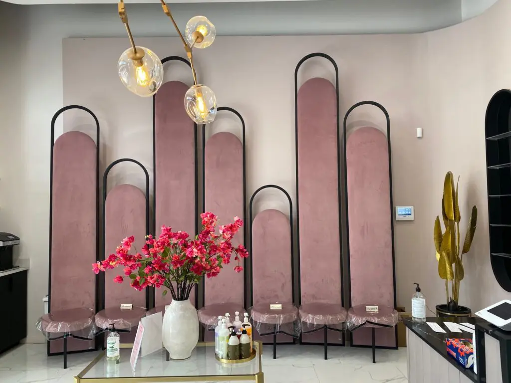 Nina Magon, creative director and founder of Contour Interior Design, created the playful interiors of Gloss Nail Bar on West Gray.