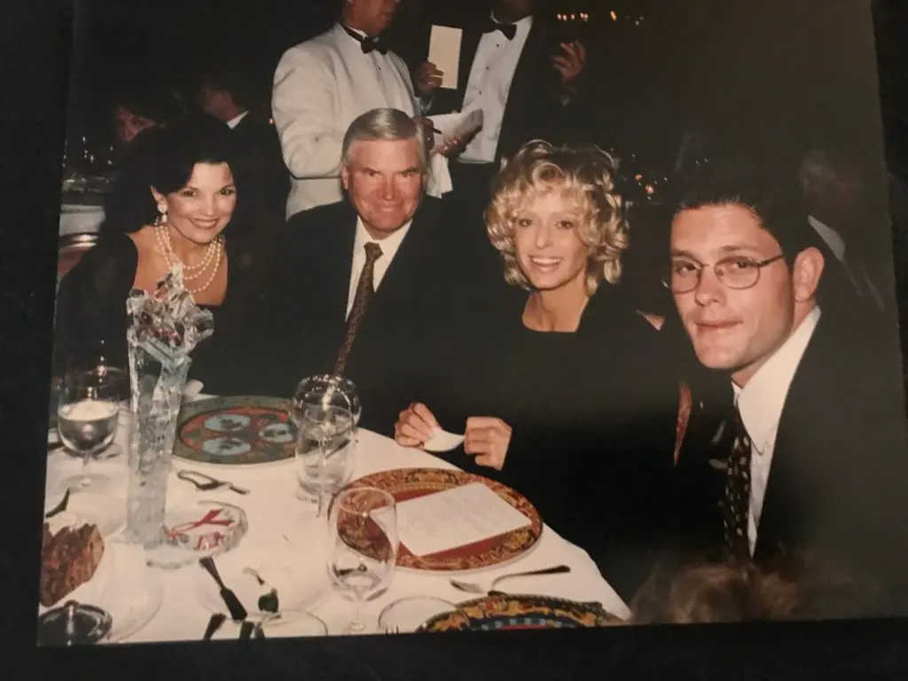 Linda & Dr. Walter McReynolds at dinner at Tony's on Post Oak Boulevard with Farrah Fawcett and her cousin following an AMFAR benefit. 
