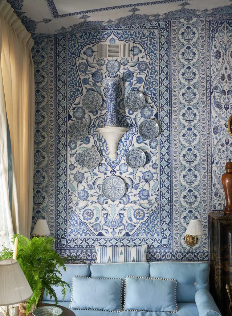 A sneak peak at the new collaboration between Mark Sikes and Christopher Spitzmiller  — here, the Mark sconce in a subtle wicker pattern. (Photo Stephen Karlisch)