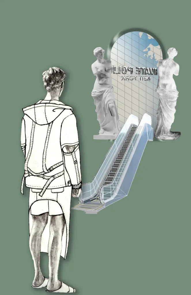 CFDA Vogue Fashion Finalist Private Policy will showcase its collection of genderless silhouettes at New York Fashion Week. (Sketch courtesy of Private Policy)