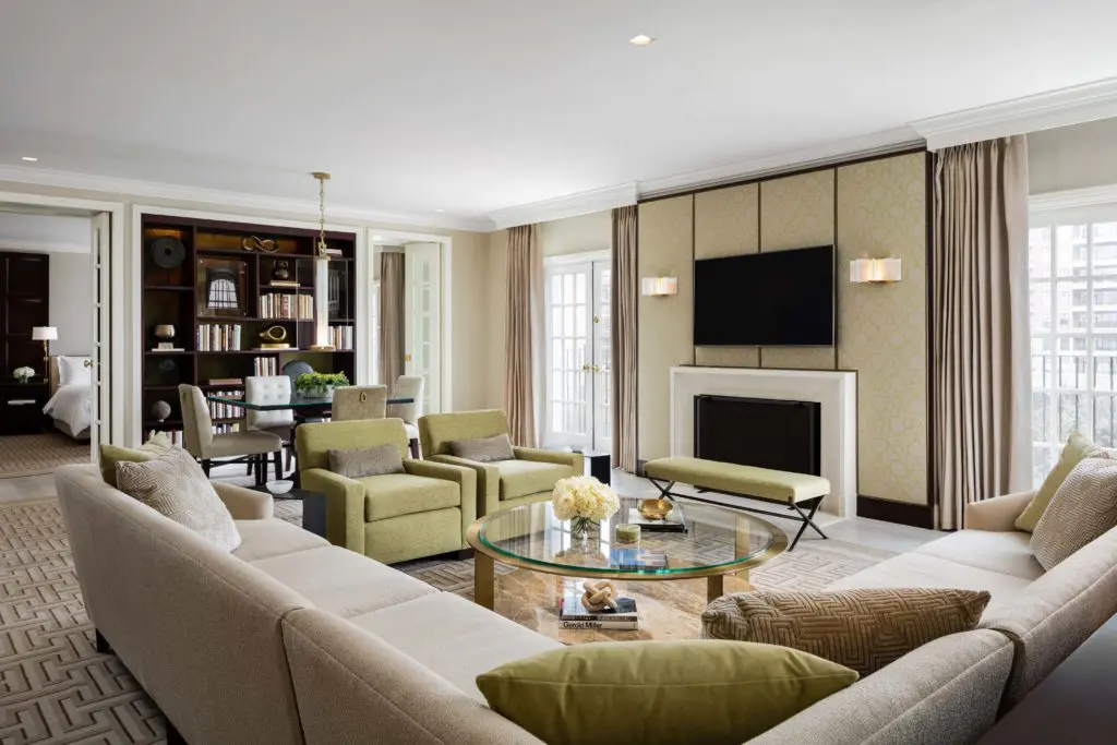 The Turtle Creek Suite with foyer, powder room, living room, kitchen, dining area, master bath and bedroom, and petite balconies wrapped in 1,350 square feet.