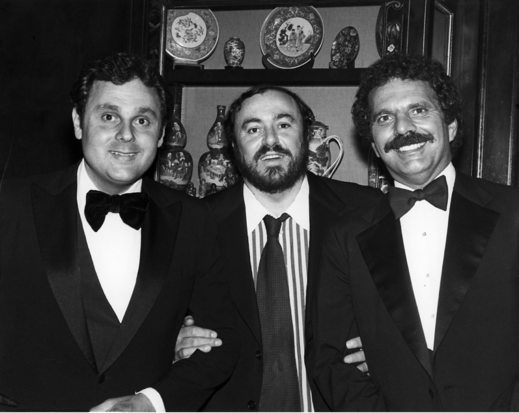Tony Vallone with famed opera tenor Luciano Pavoratti and famed divorce attorney Bob Piro at Tony's on Post Oak in the 1980s.
