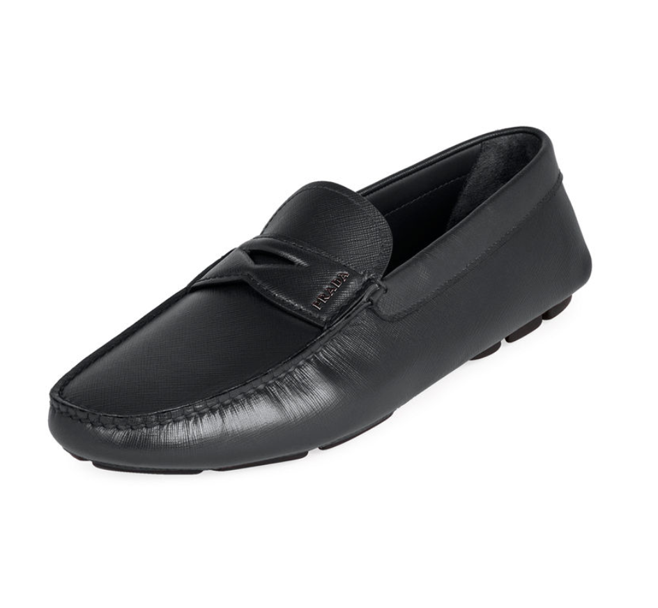 Prada men's saffiano leather penny drivers, $550, available at Neiman Marcus stores and neimanmarcus.com