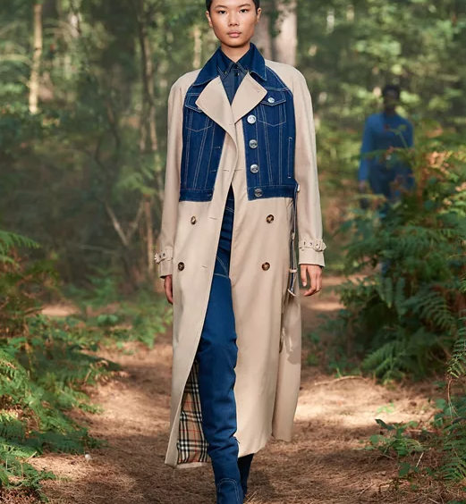 The latest Burberry collection features an updated version of the classic trench coat with denim influences. (Photo courtesy of Burberry)