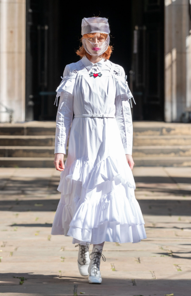 Bora Asku led off his runway show at London Fashion Week with a salute to nurses. (Photo courtesy of Bora Asku)