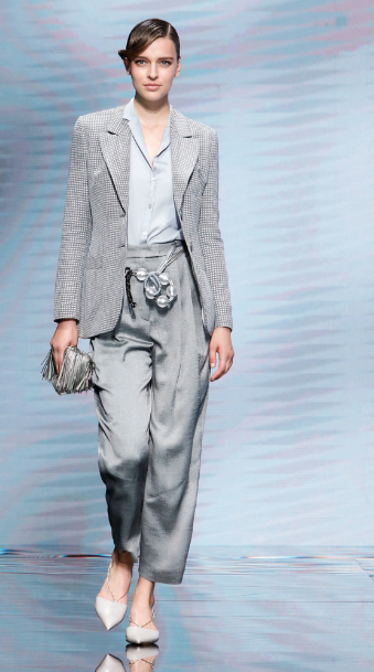 Giorgio Armani gray silk trousers jand classic acket. (Photo courtesy of Giorgio Armani)