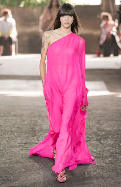 Valentino off-the-shoulder fuchsia gown. (Photo courtesy of Valentino)