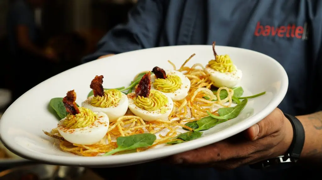 Deviled eggs are a signature dish on the Bavette Grill menu.