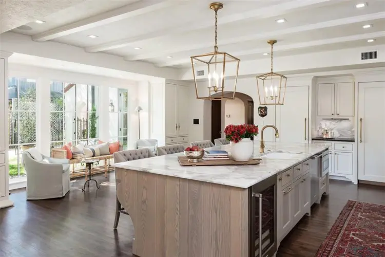 A white marble kitchen was one of the updates in a 2017 renovation. 
