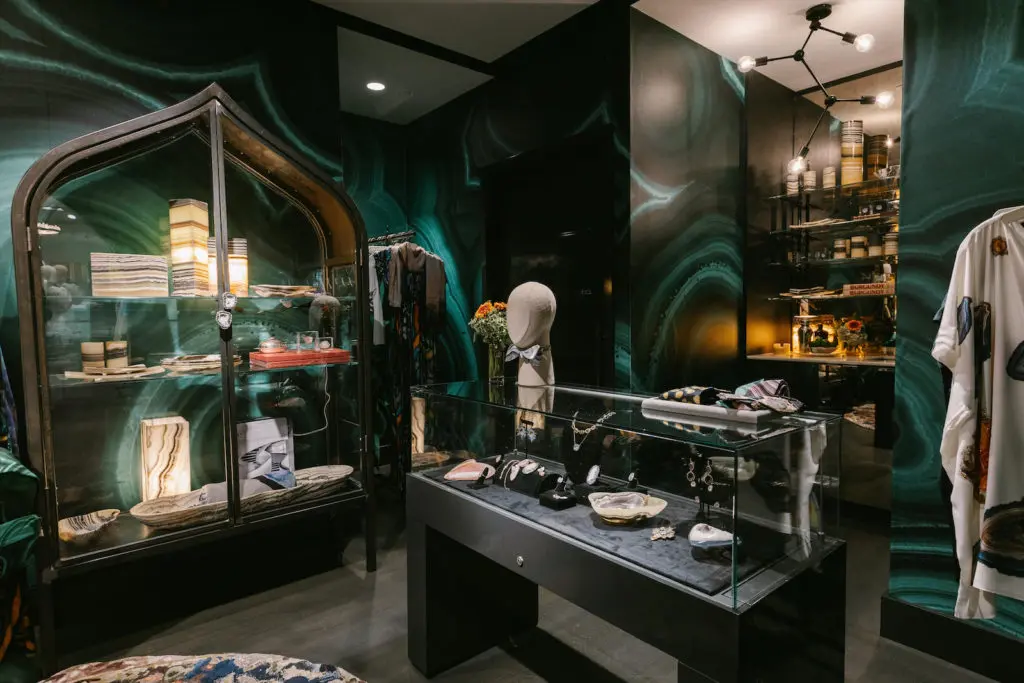 One-of-a-kind agate vessels and hand-carved stone chargers are among the home accessories included in the pop. 
