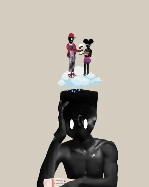 Tyler Deauvea's "And Then the Call Dropped (A Long Distance Ting IV)," 2020, digital collage on archival paper