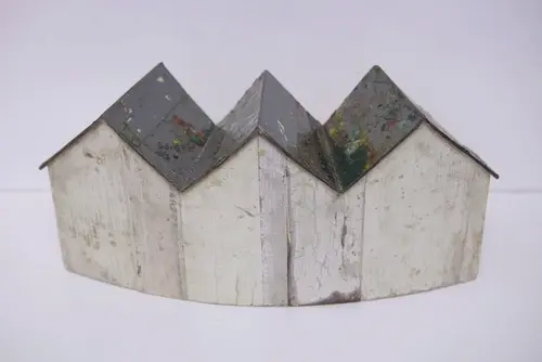Patrick Renner's "Rowhouses," 2020, found painted wood, original wood flooring from Project Row Houses