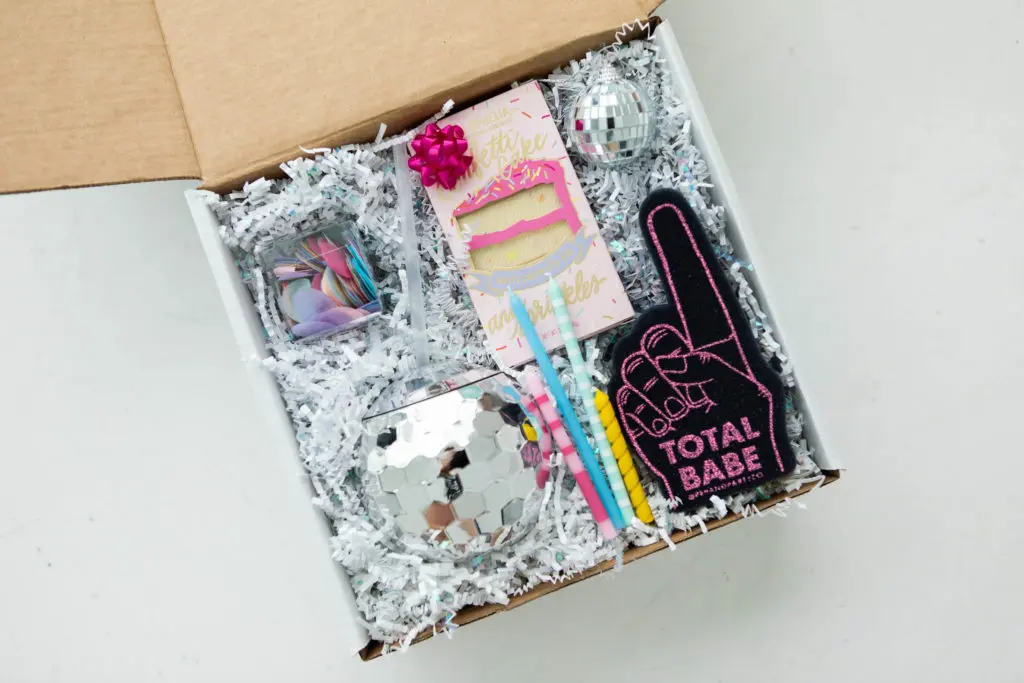 CEO and founder Annie Bradshaw says her favorite Pep & Party Co. Box is the  confetti-filled Happy Birthday package, because of the vibrant colors and unique birthday treats 