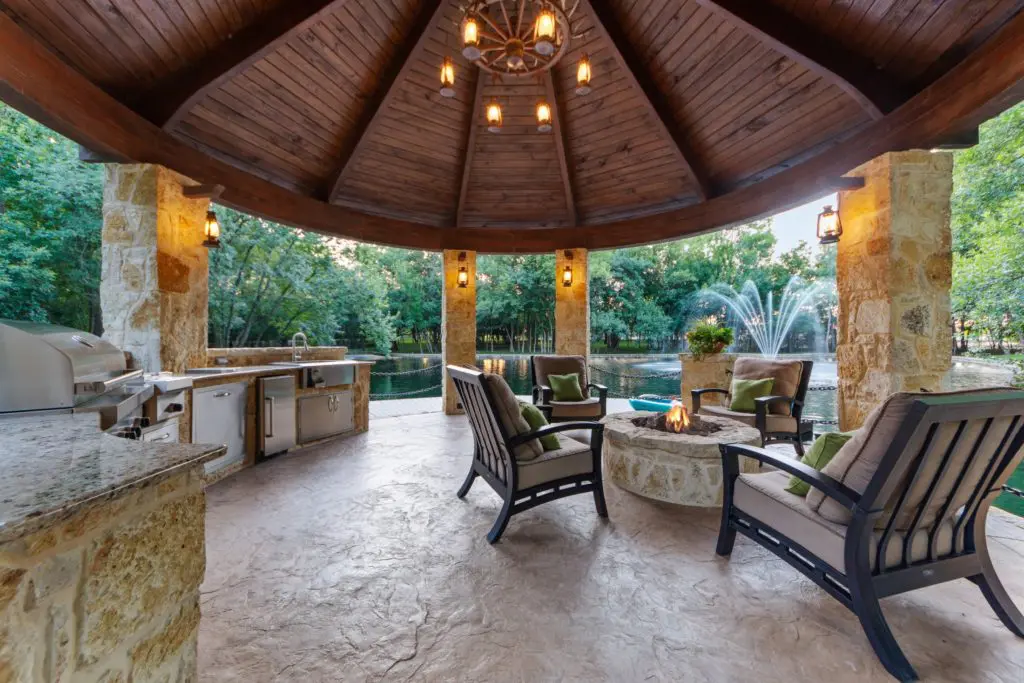 The gazebo is ready for a party its with full outdoor kitchen.