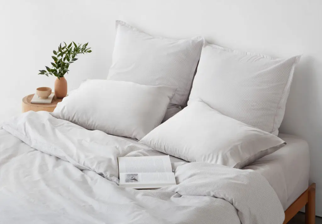 Organic Turkish cotton sheet bundles come in Dune, Stone, and White. 