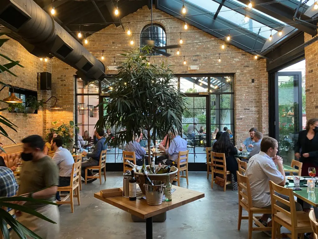 The Garden Room at Ostia, the Montrose newcomer that is already attracting a loyal following with guests arriving on foot, on bicycles and in autos. (Photo by Shelby Hodge)