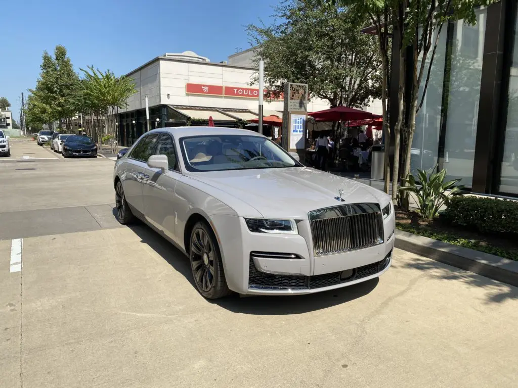 The 2021 Rolls-Royce Ghost joins the parade of high-end, high-performance luxury cars that regularly find their way to River Oaks District.  (Photo by Shelby Hodge)