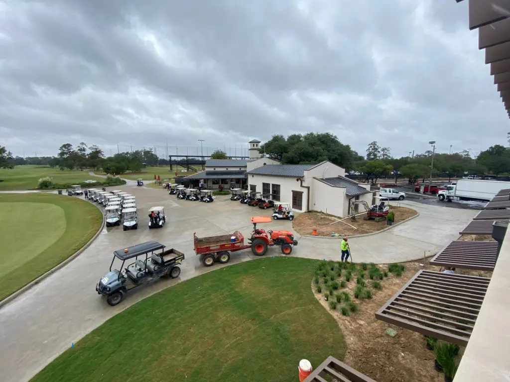 A view from the balcony to the original pro shop at the Memorial Park golf course.