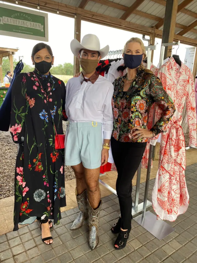 Chair Sippi Khurana, Tootsies' Fady Armanious and Amy Pierce at Hope Farm's Fashion in the Fields outing benefiting Recipe for Success. (Photo by Shelby Hodge)