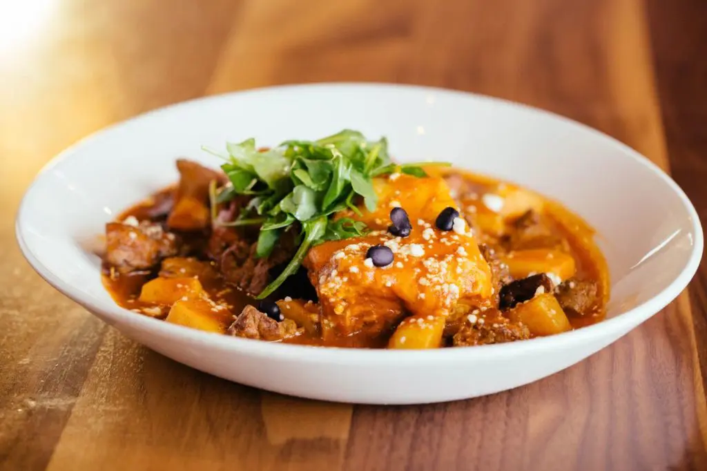 Meso Maya's popular Carne Budin Azteca dish. 