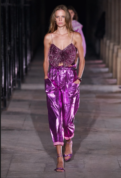 Isabel Marant's disco inspired purple metallic pants and glittery top. (Photo courtesy of Isabel Marant)