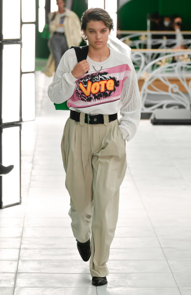 Louis Vuitton graphic Vote T-shirt and khaki pants. (Photo courtesy of Louis Vuitton)