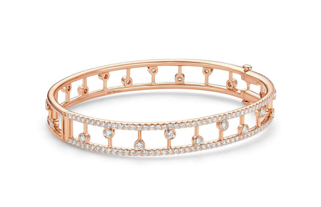 The Dewdrop Collection from De Beers is a signature combination of micropavé and bezel-set round brilliant diamonds designed to evoke the hopeful twinkle of dew at dawn. 