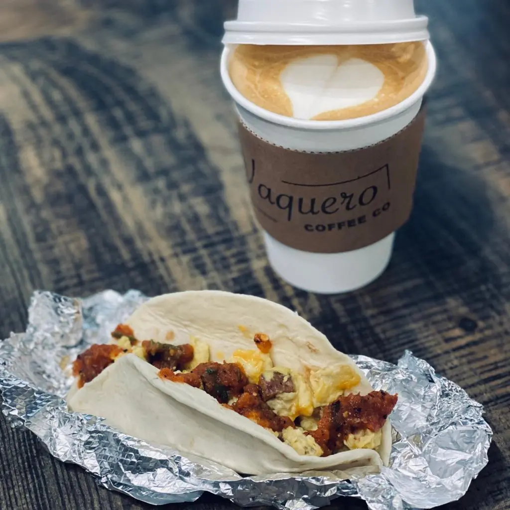 Vaquero Coffee lattes and a breakfast tacos, fueling your vote.