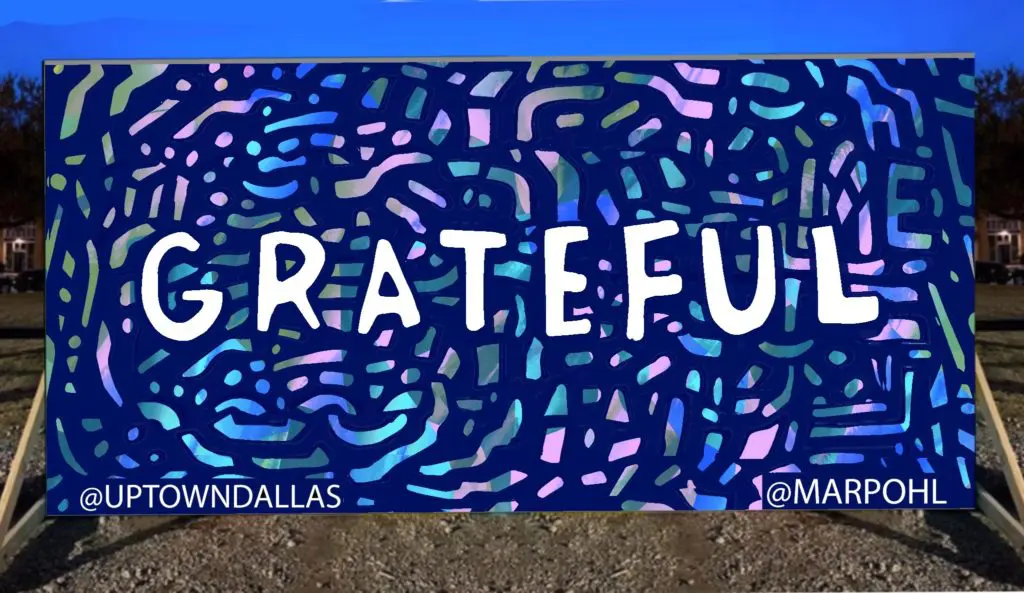 Mariel Pohlman's art wall gives you the opportunity to tell others what you are grateful.
