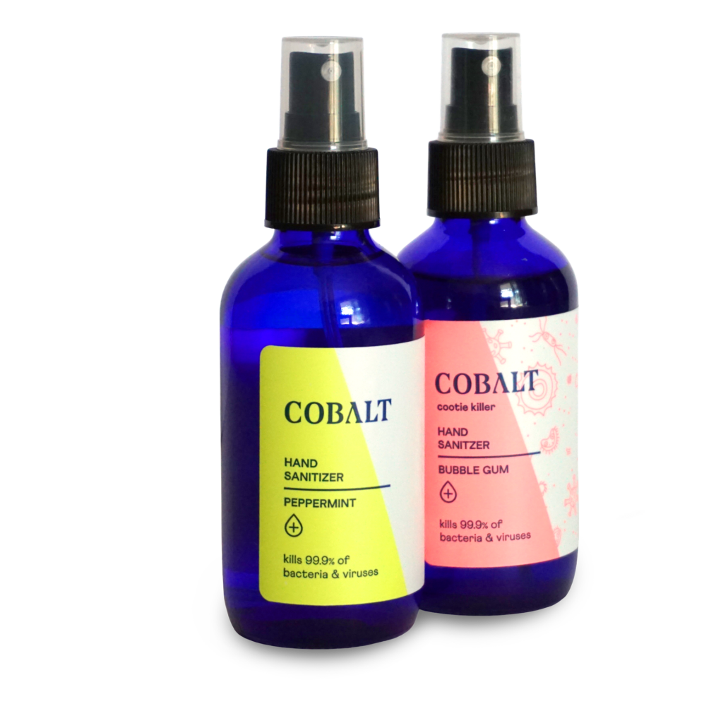Cobalt Hand Sanitizers in Blue Glass Bottles (Photo courtesy of Cobalt)