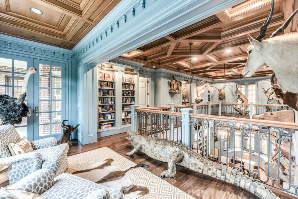 A two story library is also a trophy hall.