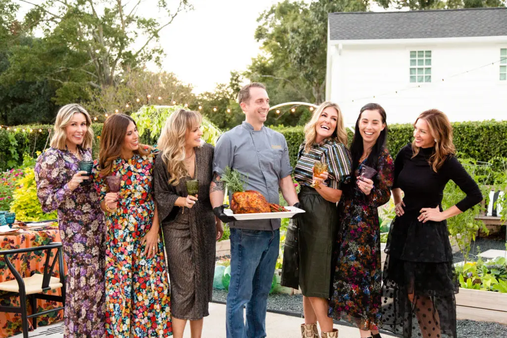 Elle Guerrini, Selina Stanford, Jen McDonald, Devan Gernert, Courtney Paddock, Karen Johnson, Phoebe Rourke skipped the masks for photos at the friendsgiving garden party in November. (Photo by Lawrence Elizabeth Knox)