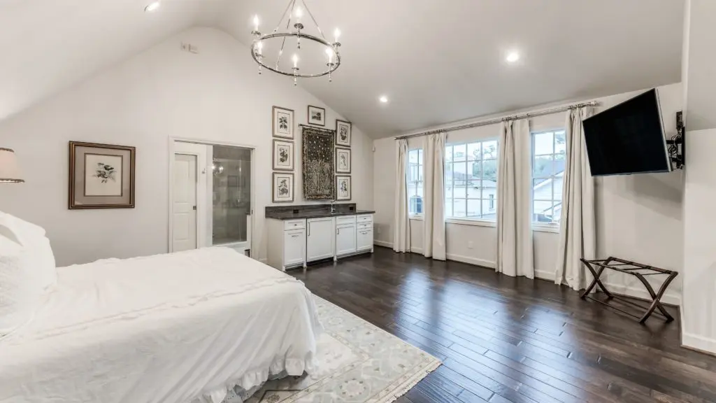 Privacy in the guest apartment above the home's three-car garage.