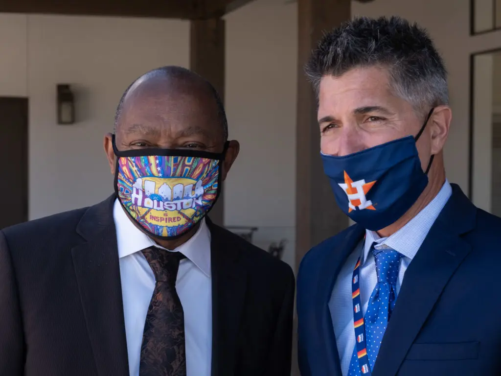 Houston Mayor Sylvester Turner and Astros golf foundation president Giles Kibbe enjoyed preview day at the 2020 Houston Open. (Photo by F. Carter Smith)
