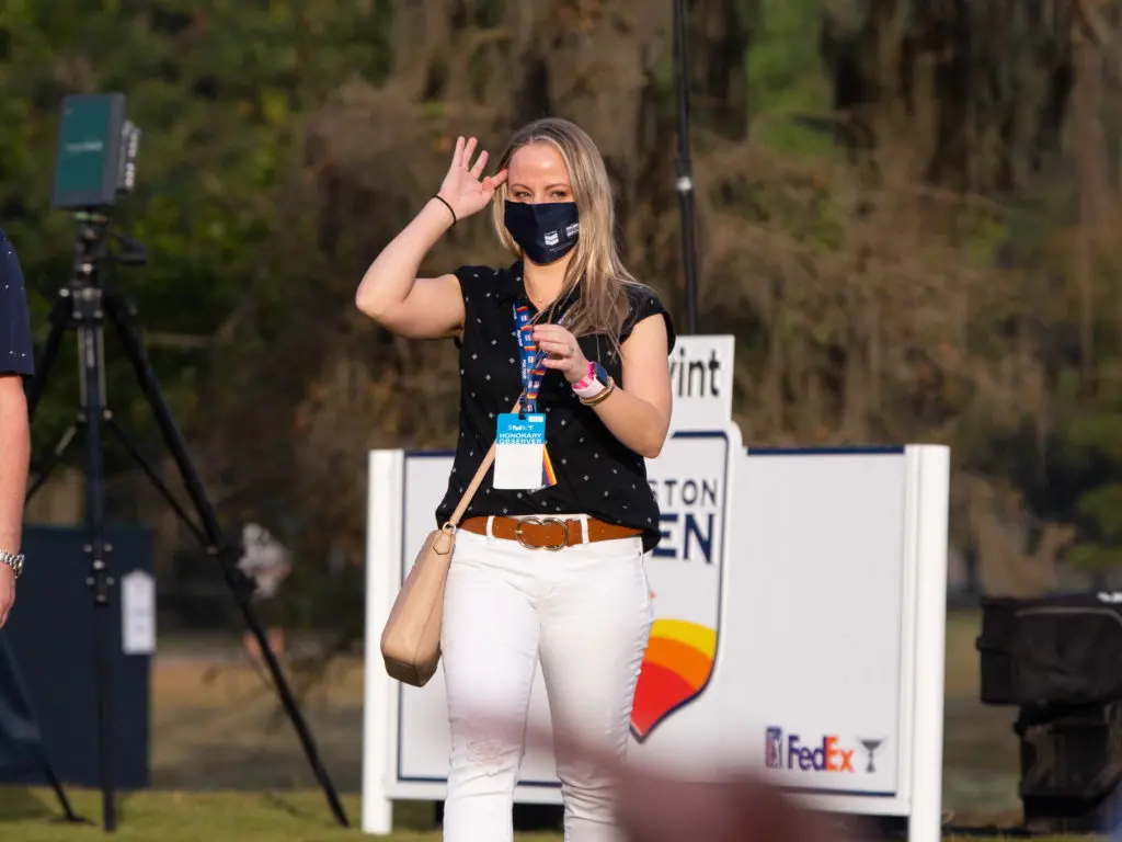 Jena Sima, watches her boyfriend PGA golfer Brooks Koepka during the first round at Memorial Park. . (Photo by F. Carter Smith)