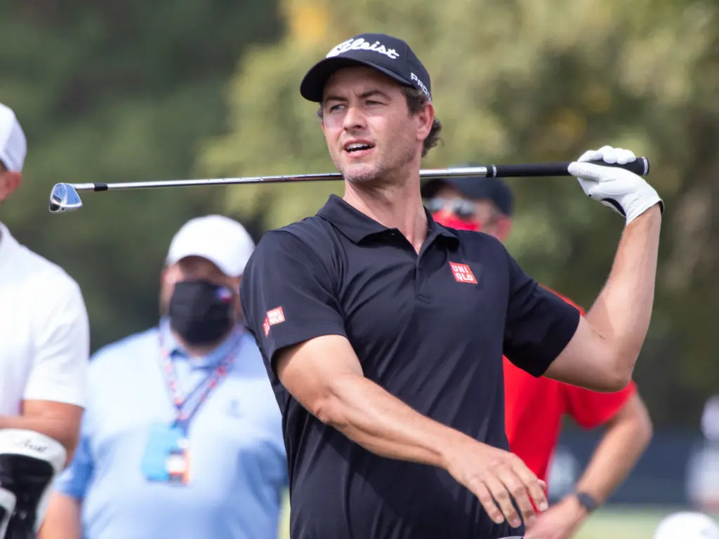 Adam Scott reacts to his errant shot on the par-3 11th. (Photo by F. Carter Smith)
