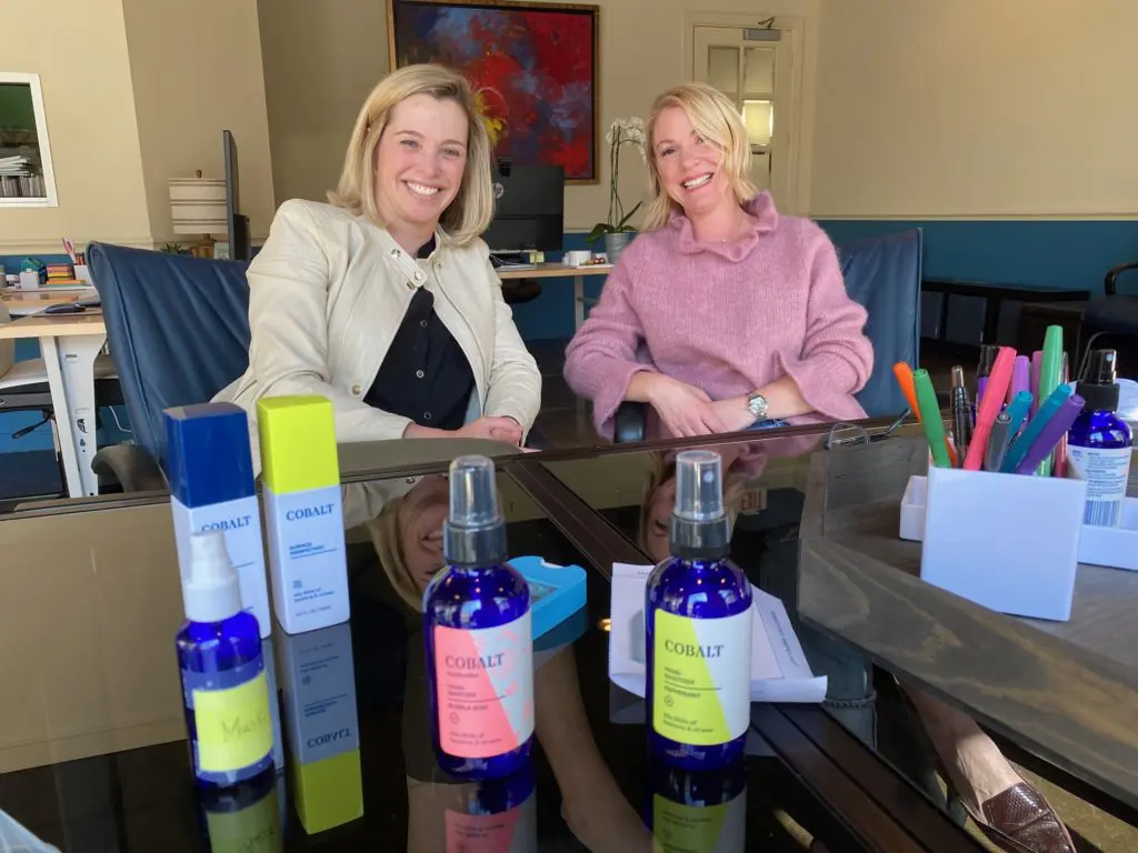 Entrepreneurs Molly Voorhees and Christine Milligan are launching Cobalt, their FDA-approved surface cleaner and hand sanitizer, this week with six pleasantly scented products ideal for on the go use.