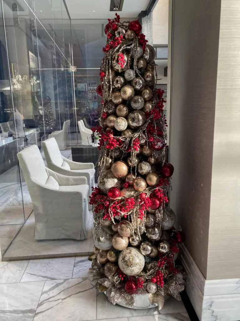 The Post Oak Hotel holiday decor extends throughout the ground level of the deluxe hotel.