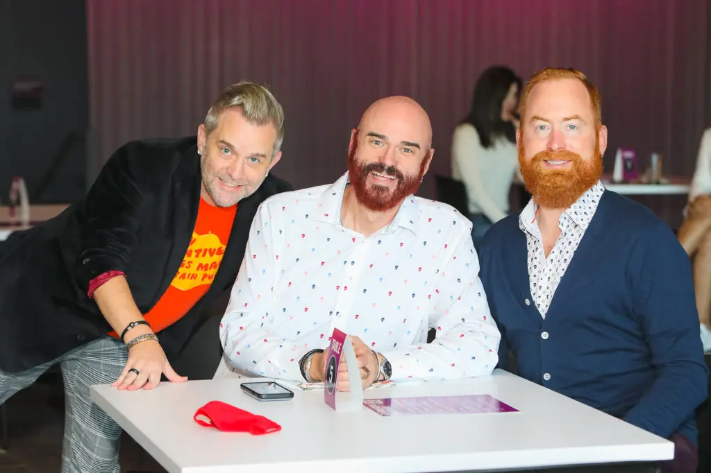 Marc Matejowsky & K.M. Cooper, Jarod Hogan at The Gordy's COVID-19 inspired happy hour (Photo by Priscilla Dickson)