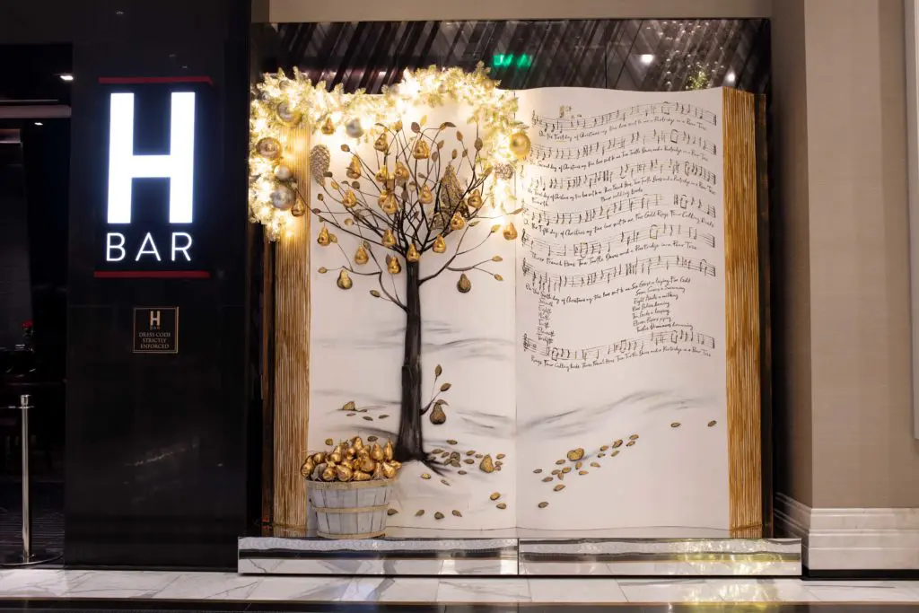 A partridge in a pear tree is the first of 'The Twelve Days of Christmas' holiday decor that stretches throughout the ground floor of The Post Oak Hotel. (Photo courtesy of Fertitta Entertainment)