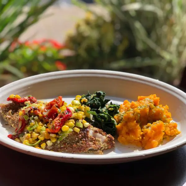 Pumpkin Seed-Crusted Snapper with Roasted Corn Buerre Blanc