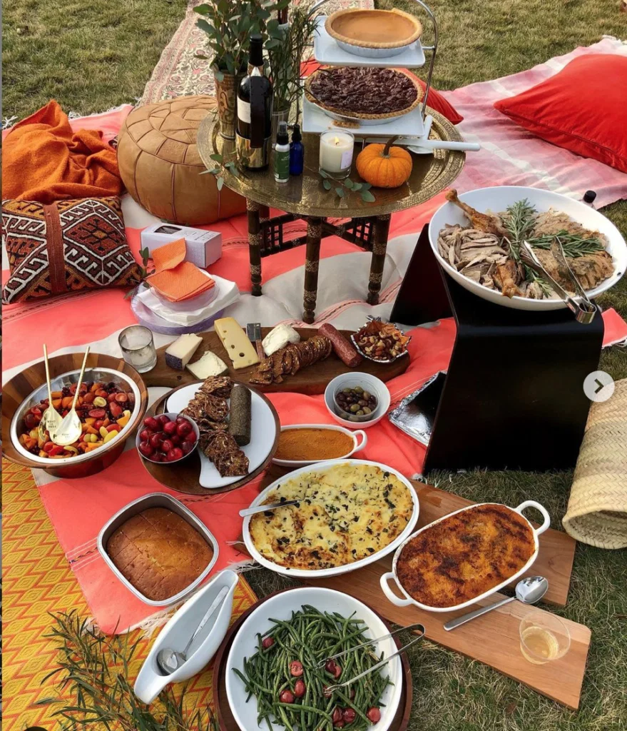 Fady Armanious and Bill Baldwin's Thanksgiving picnic set up required an hour to stage the three carloads of props and food.