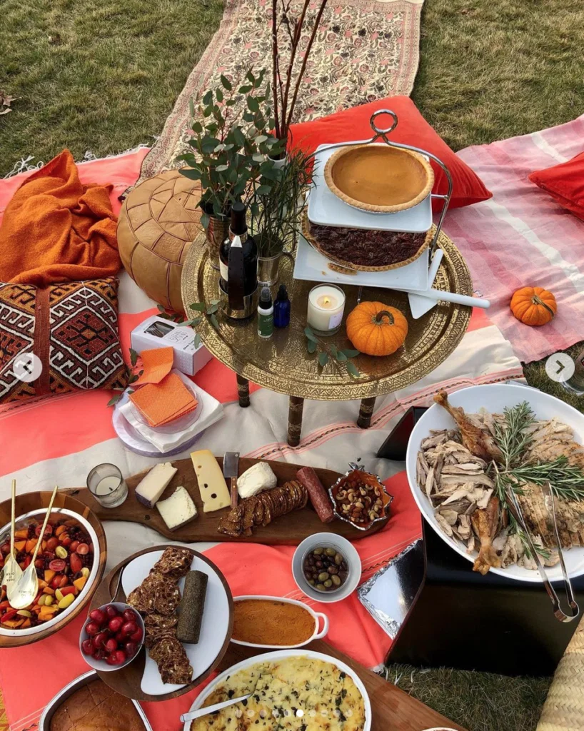 Fady Armanious and Bill Baldwin's Thanksgiving picnic set up required an hour to stage the three carloads of props and food.