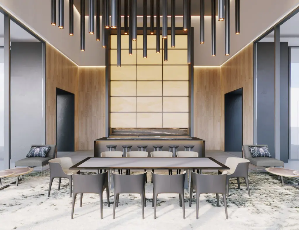 The Victor's amenity level also includes a sweeping dining room that can be rented out.
