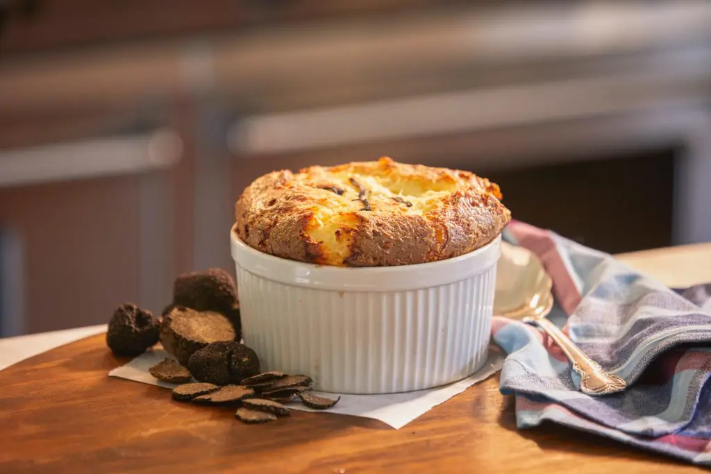 The white corn and truffle soufflé is available for pick-up or nationwide shipping from thefabfete.com. (Photo by Terry Vine)
