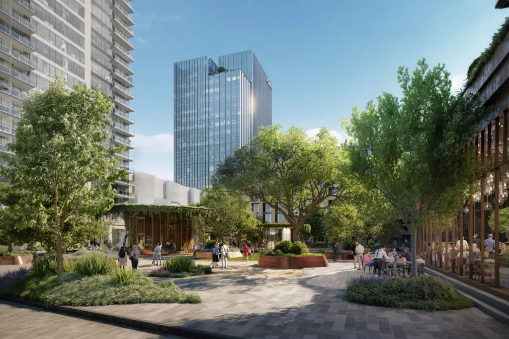 Mature live oak trees will be located throughout Autry Park providing shade along the winding sidewalks. (Courtesy rendering)